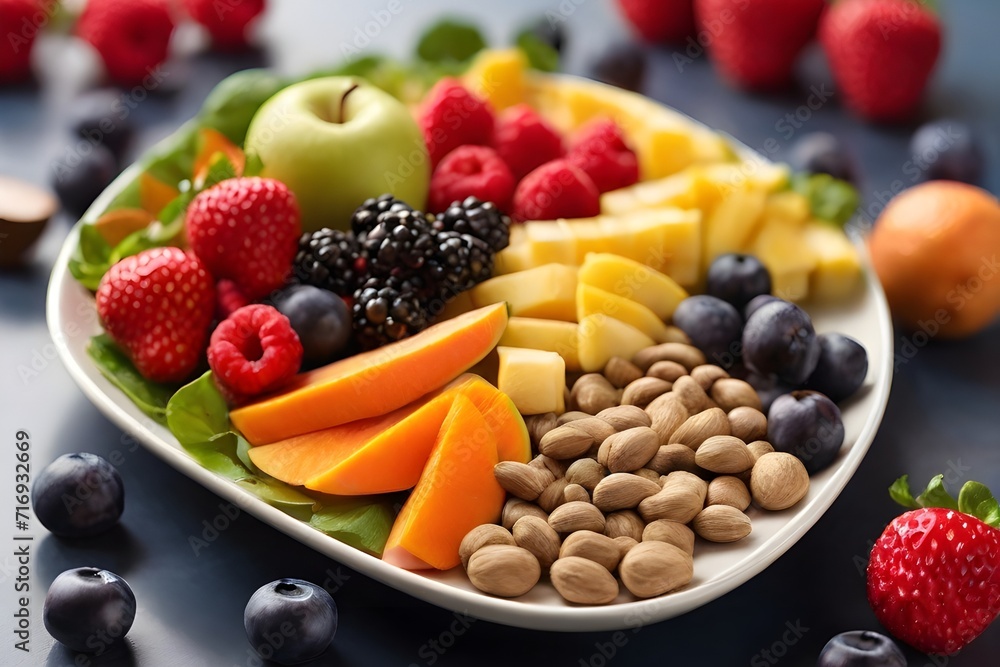 Fruit plate with different healthy food the health Fruit plate with different healthy food the health