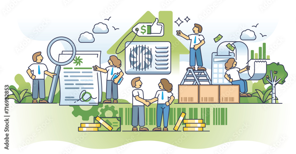HVAC system cost and heating bills expense calculations outline concept. New, efficient and modern AC unit or climate control appliance installation to reduce utility payments vector illustration. HVAC system cost and heating bills expense calculations outline concept. New, efficient and modern AC unit or climate control appliance installation to reduce utility payments vector illustration.