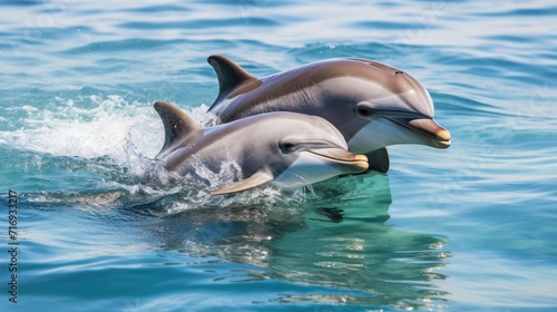 A playful dolphin pod in the ocean