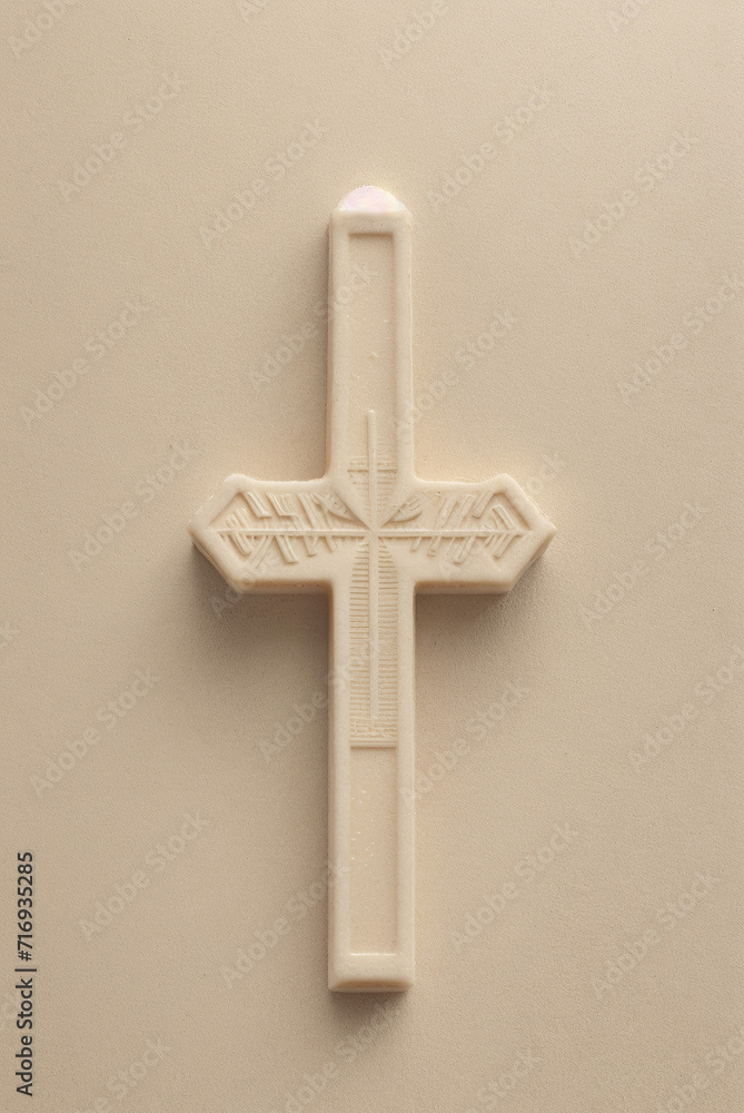 Christian Greek, Armenian, Greek cross on a plain background, banner with place for text, postcard. Generative AI