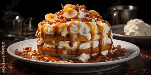 Banoffee Pie Bliss: Culinary Indulgence Unveiled. A Symphony of Caramel, Bananas, and Cream Captured 