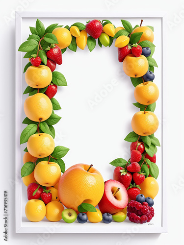 A photo of fruits circle frame white background Generative AI