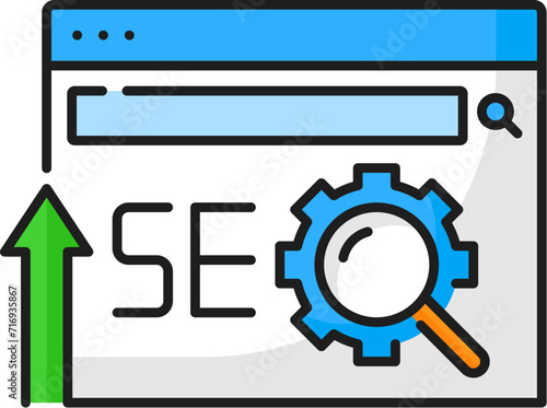 SEO optimization icon, SERP or search engine result page vector pictogram for internet marketing. SEO in web advertising and digital media content optimization in internet search and website SERP