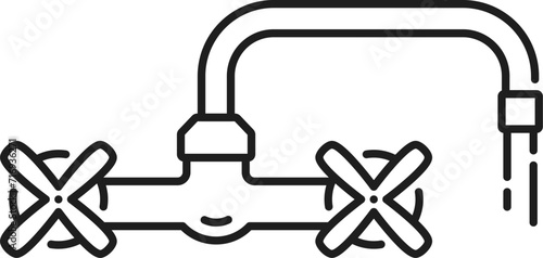 Tap kitchen and bathroom compression faucet outline icon. House bathtub sink faucet, kitchen spigot valve or home bath watertap thin line vector symbol. Bathroom modern tap line pictogram or sign