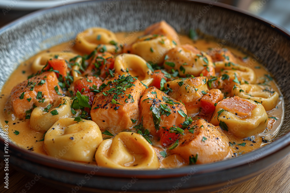 Tortellini with salmon cream sauce. Tortellini with salmon cream sauce.