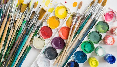 Colorful Creations: Flat Lay Display of Watercolors and Brushes"