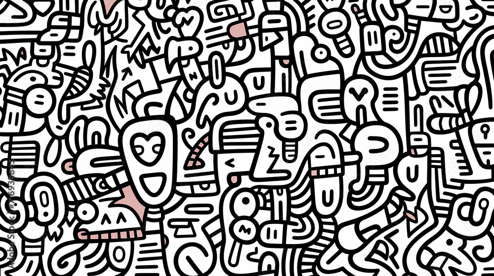 Funny doodle seamless pattern, artistic background Funny doodle seamless pattern, artistic background
