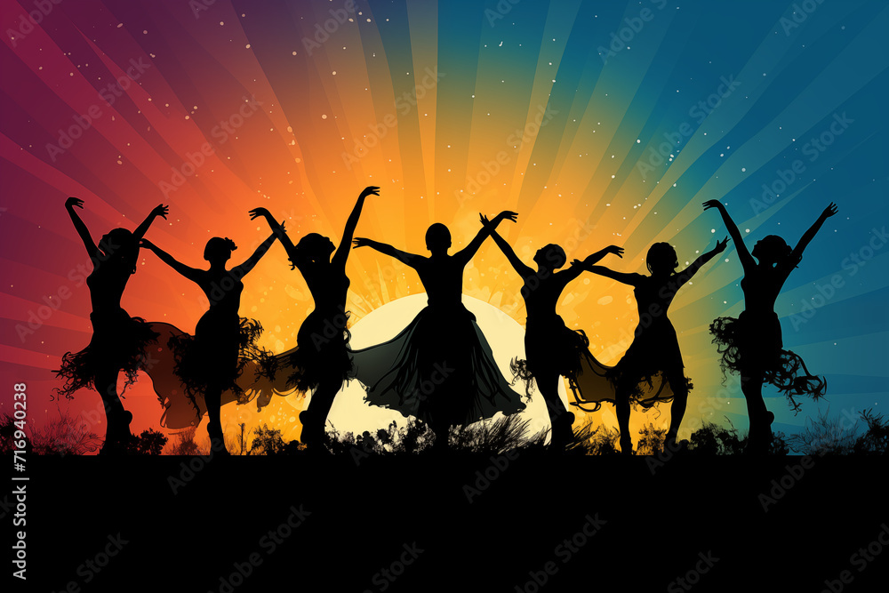 Fototapeta premium Dancers Silhouette Joyful Rhythm, Vector. generative AI