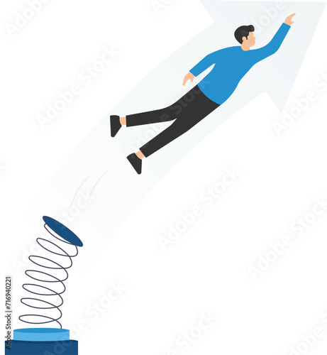 Boost up business growth, improvement, career path or job promotion to higher position, Leader jumping up to high

