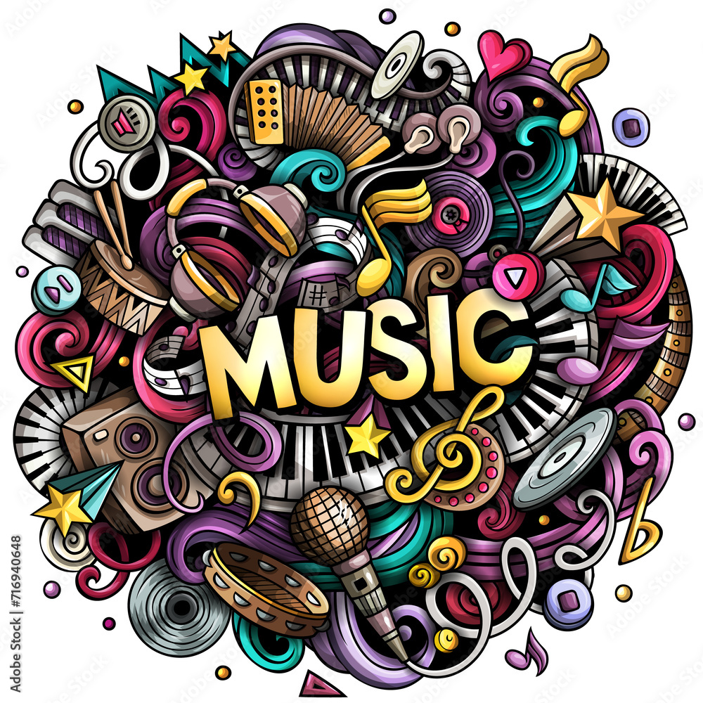 Music lettering cartoon illustration