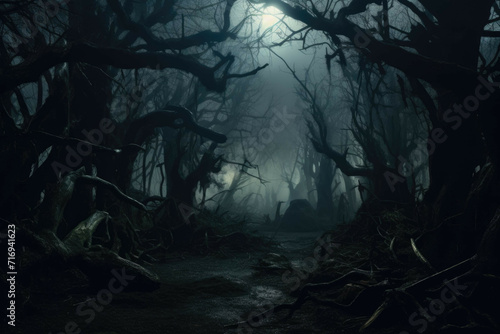Spooky forest at night