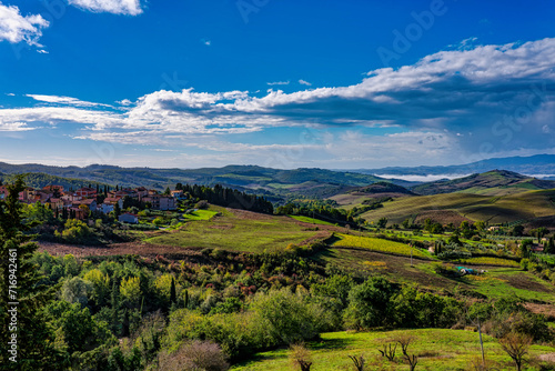 Panoramic view of the Tuscan countryside surrounding the town of San Casciano dei Bagni Siena Tuscany Italy photo