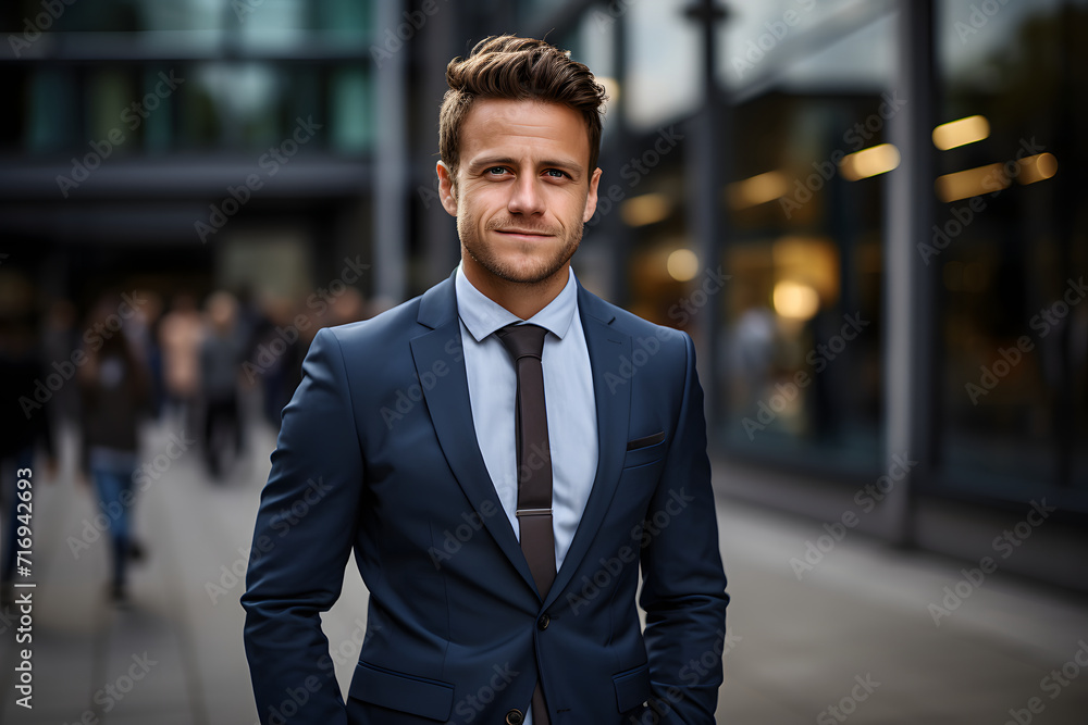 Smiling Confident Young Businessman outdoor portrait in the city - successful executive on the street Smiling Confident Young Businessman outdoor portrait in the city - successful executive on the street