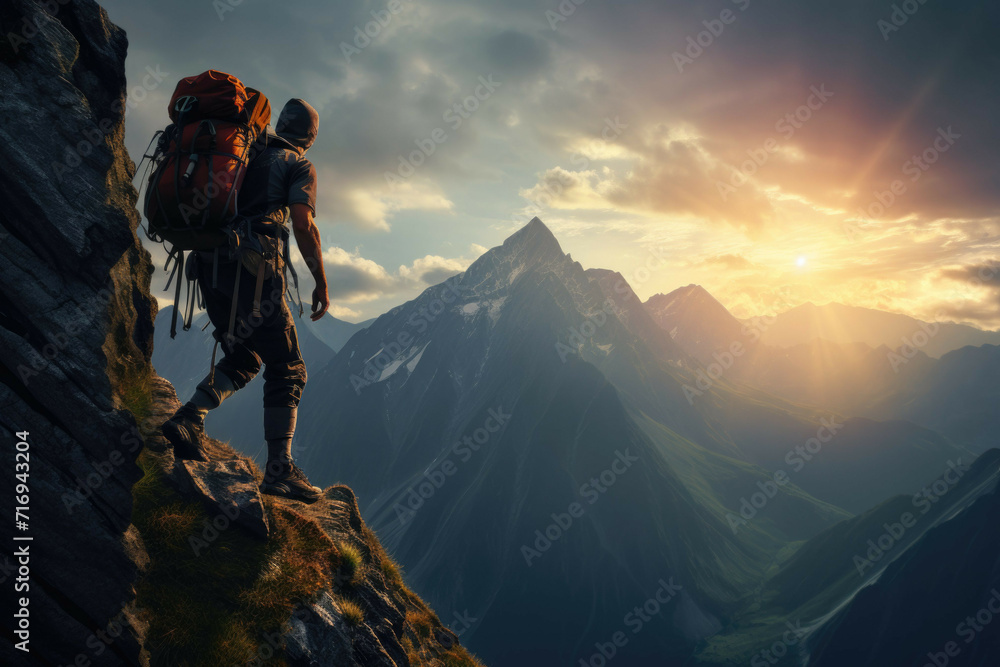 Mountain climber scaling a steep cliff. Mountain climber scaling a steep cliff.