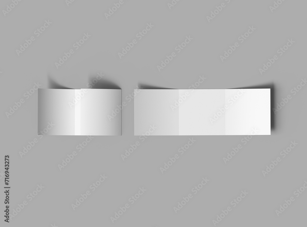 Blank square Z-fold brochure 3d render to present your design Blank square Z-fold brochure 3d render to present your design