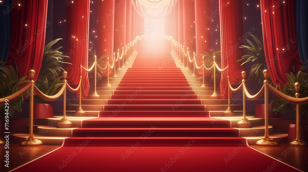 Red carpet staircase background, VIP entrance, night awards ceremony Red carpet staircase background, VIP entrance, night awards ceremony