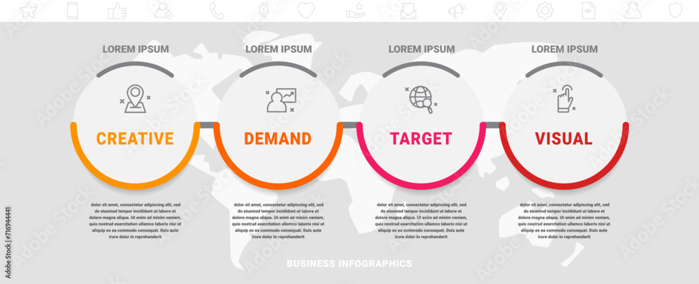 Vector timeline infographics template with four circles and options ...