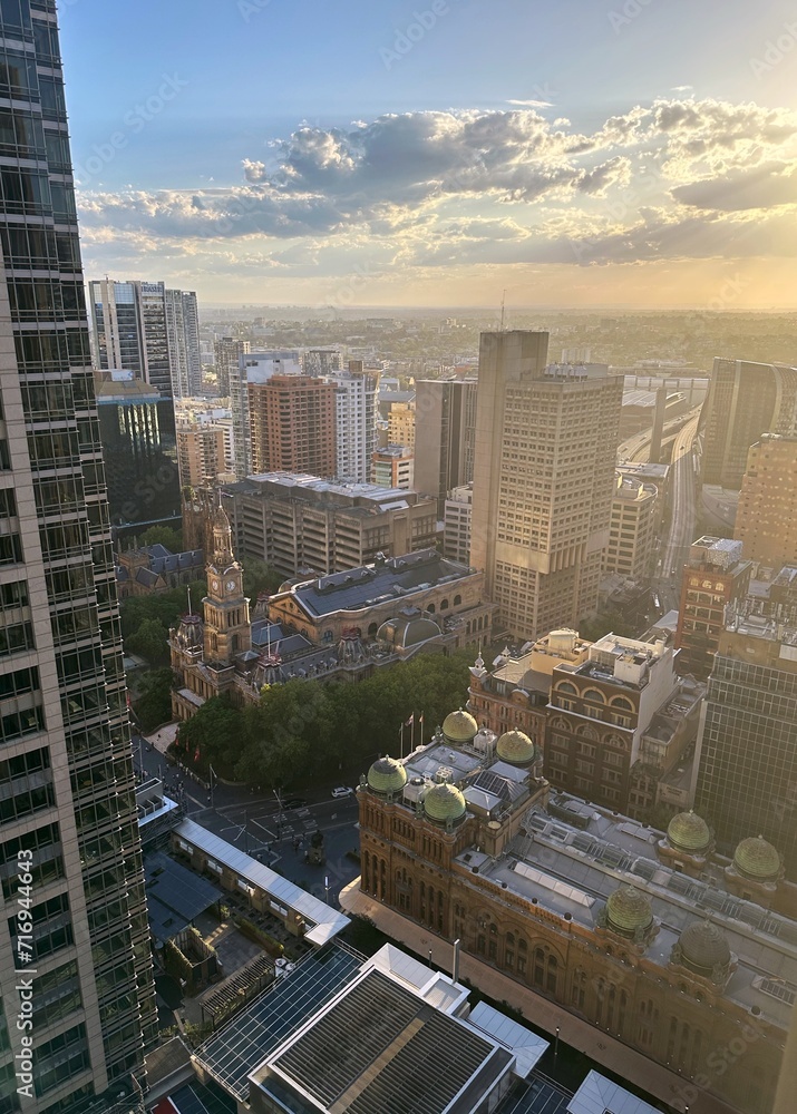 Fototapeta premium View of downtown Santiago, Chile at the sun sets