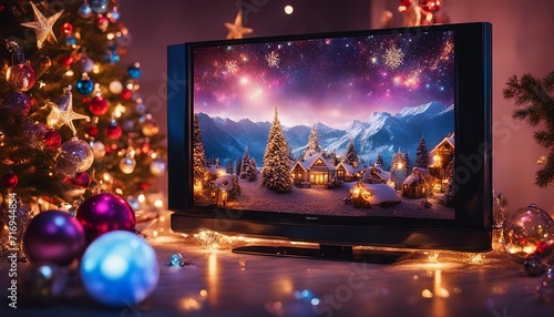 christmas tree and lights highly intricately detailed photograph of Art Christmas decorations and holidays sweet on plasma tv 