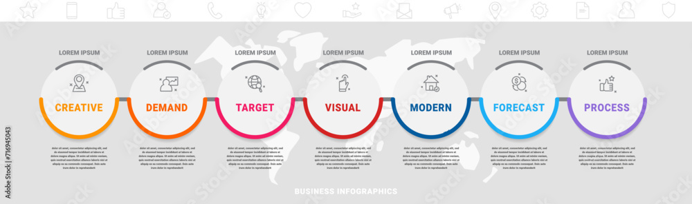 Vetor de Vector timeline infographics template with 7 circles and ...