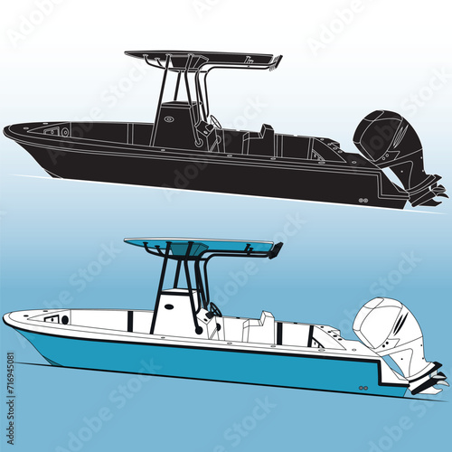 Fishing boat vector art and one color
