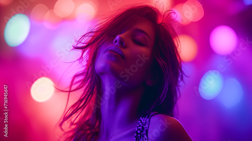 Neon Groove: Captivating Moves of an Attractive Young Woman on the Dance Floor