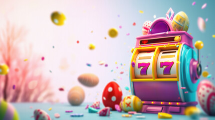3D easter themed casino gaming slots machine, on transparent background