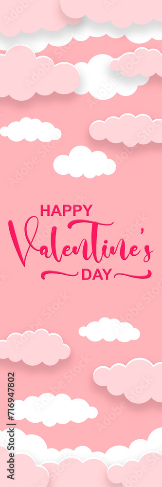 Pink sky background. Valentine's day concept. Vector illustration, banner.