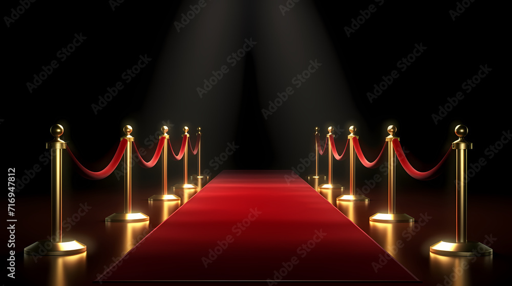 Red carpet staircase with smoke and spotlights, holiday awards ceremony event Red carpet staircase with smoke and spotlights, holiday awards ceremony event