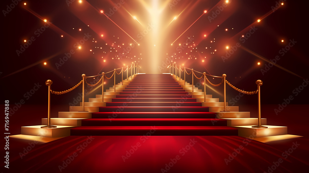 Red carpet staircase background, VIP entrance, night awards ceremony Red carpet staircase background, VIP entrance, night awards ceremony