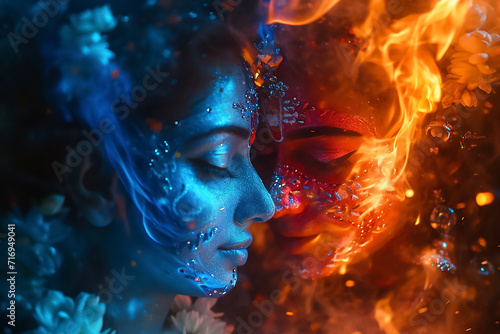 Hindu God Radha Krishna love in the fire
