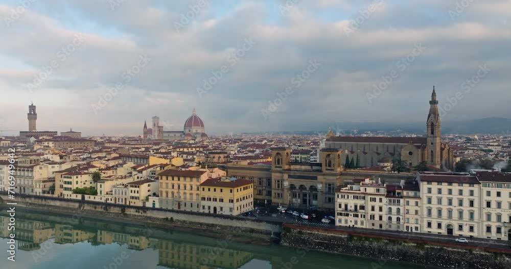 Aerial view of the cityscape of Florence, Italy. Beautiful architecture of the city with cathedrals, basilicas and medieval houses. High quality 4k footage Aerial view of the cityscape of Florence, Italy. Beautiful architecture of the city with cathedrals, basilicas and medieval houses. High quality 4k footage