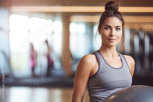Portrait of a serious girl in her 30s doing exercises with a stability ball in an empty room. With generative AI technology Free Download Portrait of a serious girl in her 30s doing exercises with a stability ball in an empty room. With generative AI technology - GFXLoad