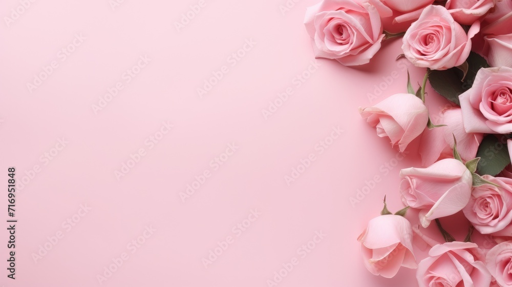 rose flower on pink background. banner, space for text, for product display. Flat lay, top view, copy space. Mother's Day celebration, Valentine's Day rose flower on pink background. banner, space for text, for product display. Flat lay, top view, copy space. Mother's Day celebration, Valentine's Day