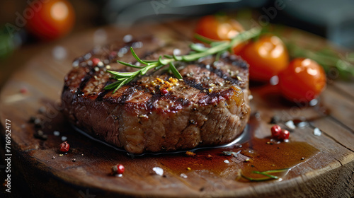 Grilled beef steak with rosemary served , creating a delicious and gourmet dinner