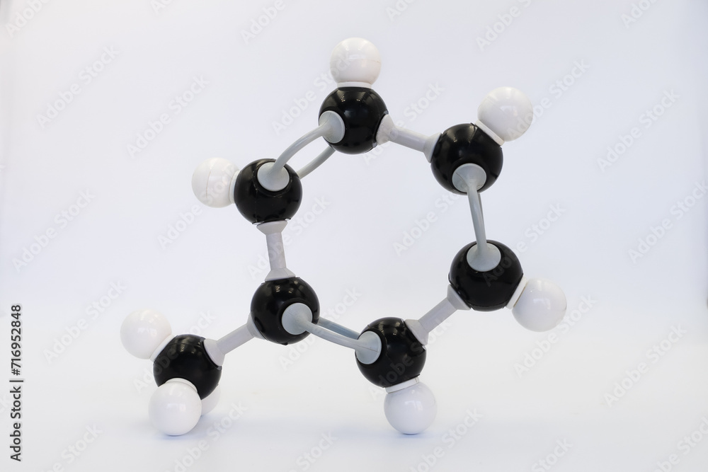 Fototapeta premium Toluene (or methylbenzene) molecule made by molecular model on white background. Chemical formula with colored atoms and bonds