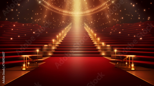 Luxurious and elegant red carpet staircase, holiday awards ceremony event