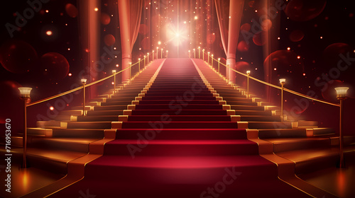 Luxurious and elegant red carpet staircase, holiday awards ceremony event