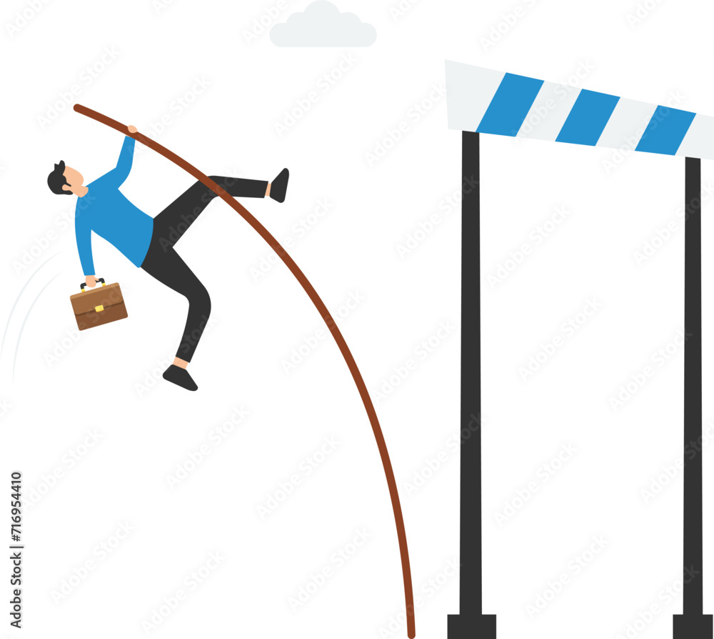 Overcome difficulty to reach business success, Challenge or determination for leader, Solution or skill to achieve target, Pole vault jumping cross over cliff gap

