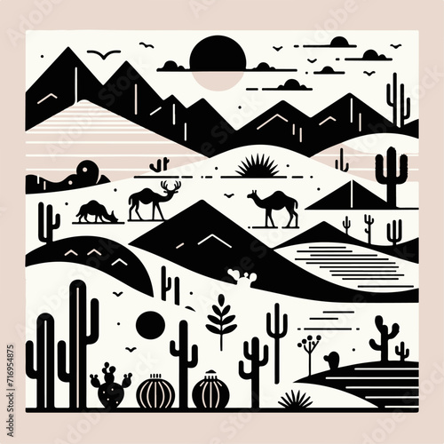 Desert Landscape and Fauna Geometric Illustration