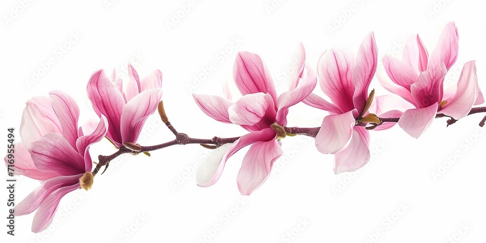 Fototapeta premium Pink spring magnolia flowers branch isolated on white