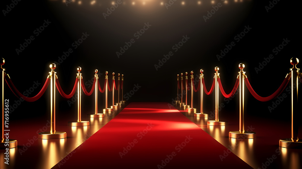 Red carpet on the stairs on dark background, the way to glory, victory and success Red carpet on the stairs on dark background, the way to glory, victory and success