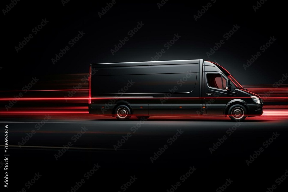 fast truck delivery on black background. Generative AI - obrazy, fototapety, plakaty 