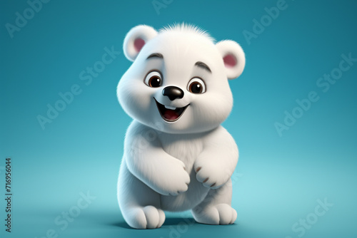 3d illustration of cute white bear cartoon character standing on blue background