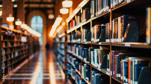 Vast Library Interior: Educational Books on Shelves, Symbolizing Knowledge and Research