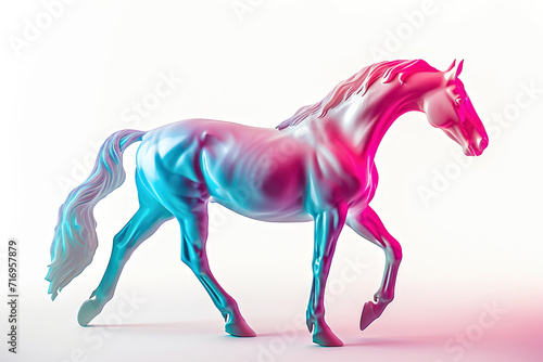 A pink and blue horse on a white background.