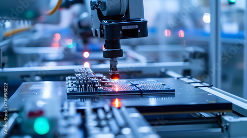 A robot performing intricate tasks in a semiconductor chip manufacturing facility. photo