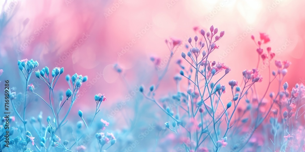 Pastel floral backdrop with dreamy blue and pink hues, offering a romantic and serene atmosphere ideal for design and wellness themes.