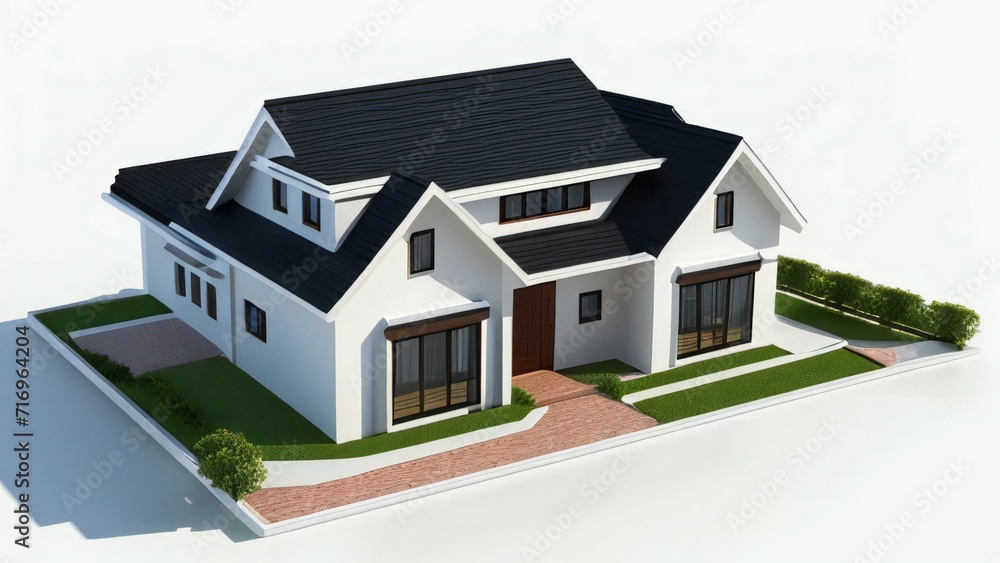 Minimalistic 3D model of a modern home on a plain white background. Minimalistic 3D model of a modern home on a plain white background.