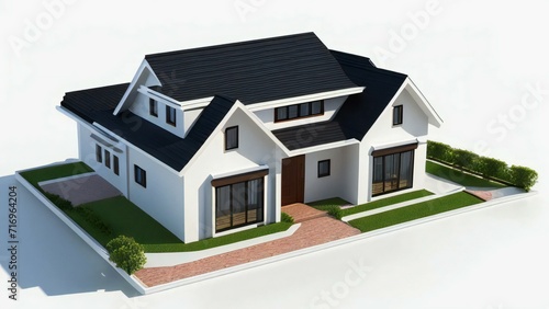Minimalistic 3D model of a modern home on a plain white background. © samsul